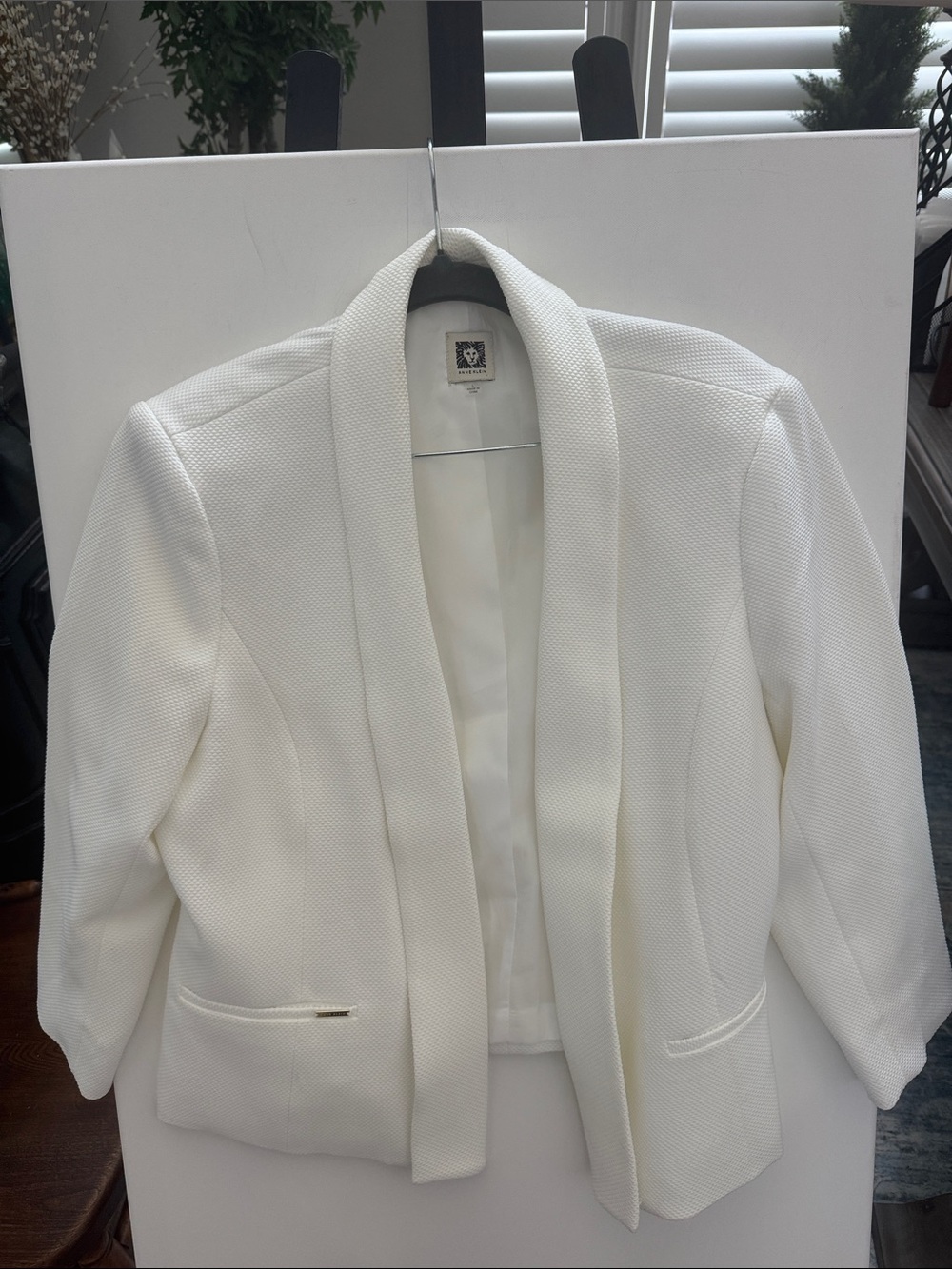 Anne Klein White Textured Open-Front Blazer